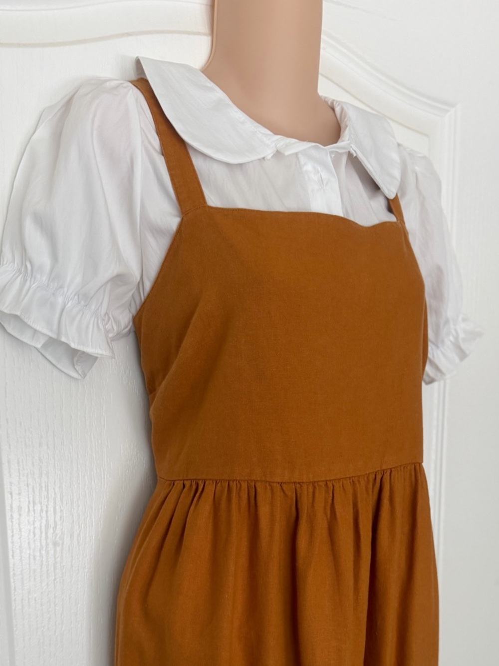 Sonoma Butternut Sienna Burnt Orange Linen Blend Pinafore Dress, Size S - Picture 3 of 15